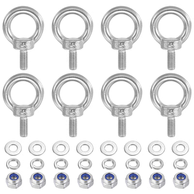 Harfington 8Pcs M5 x 10mm 304 Stainless Steel Lifting Shoulder Eye Bolt with Nuts Washers