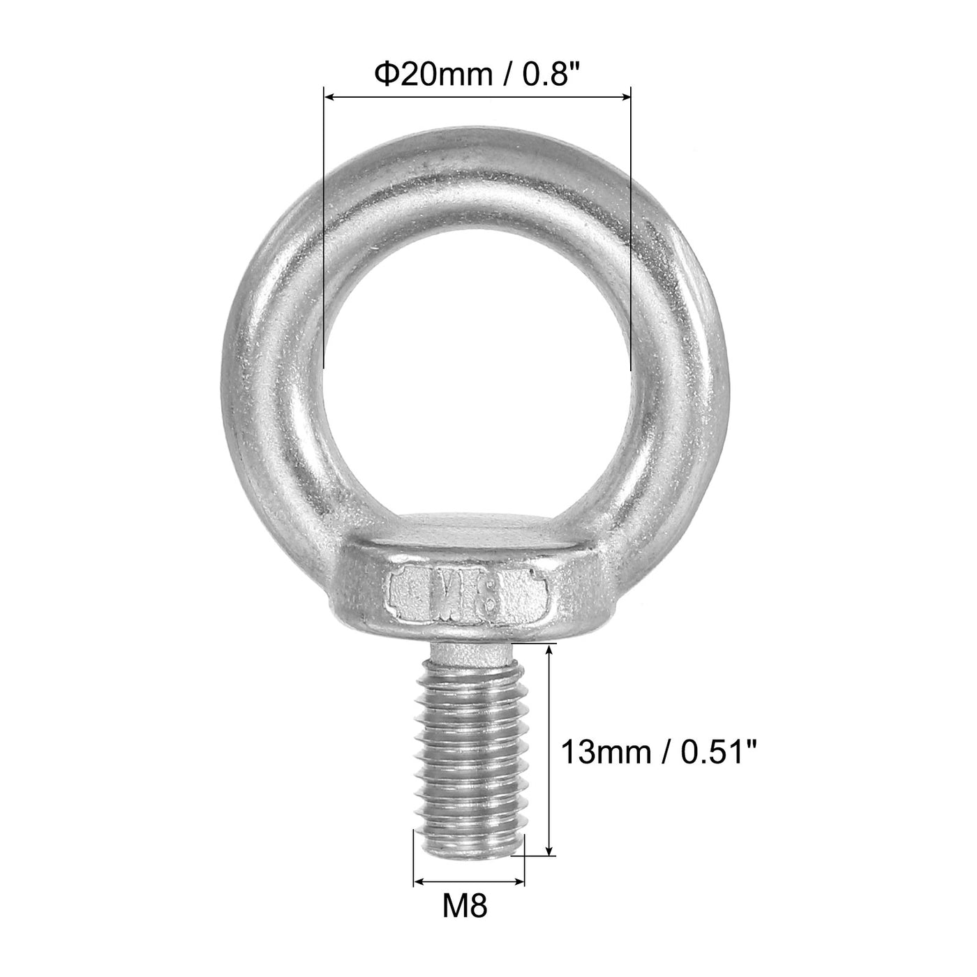 Harfington 8Pcs M8 x 13mm 304 Stainless Steel Lifting Shoulder Eye Bolt with Nuts Washers