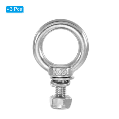 Harfington 3Pcs M6 x 14mm 304 Stainless Steel Lifting Shoulder Eye Bolt with Nuts Washers