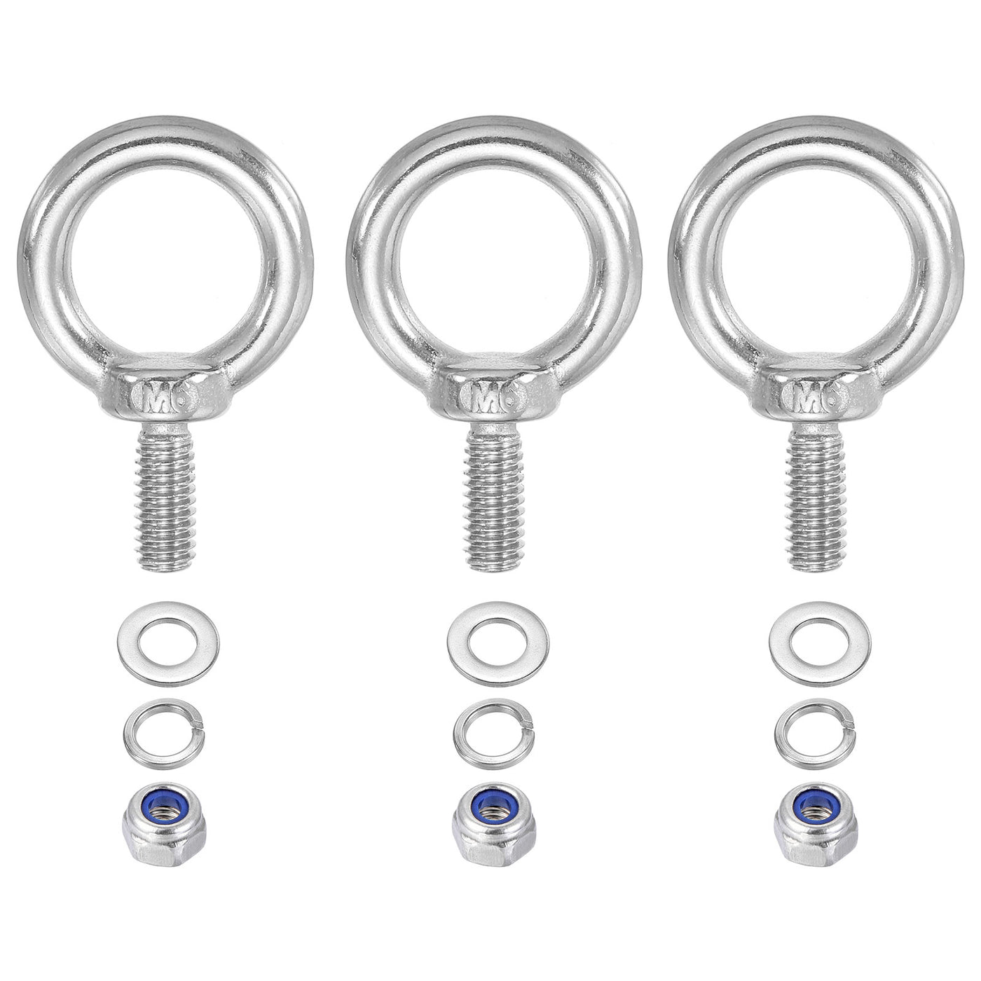 Harfington 3Pcs M6 x 14mm 304 Stainless Steel Lifting Shoulder Eye Bolt with Nuts Washers