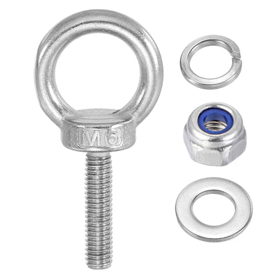 Harfington 3Pcs M6 x 25mm 304 Stainless Steel Lifting Shoulder Eye Bolt with Nuts Washers