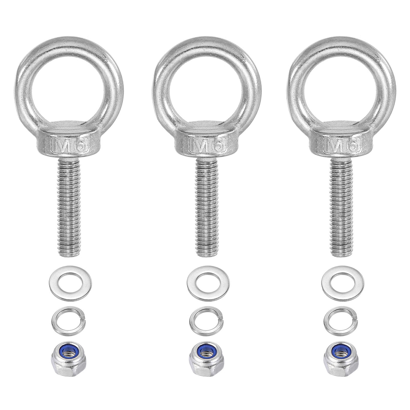 Harfington 3Pcs M6 x 25mm 304 Stainless Steel Lifting Shoulder Eye Bolt with Nuts Washers
