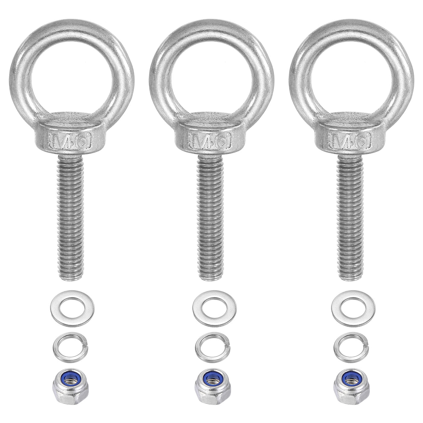 Harfington 3Pcs M6 x 30mm 304 Stainless Steel Lifting Shoulder Eye Bolt with Nuts Washers