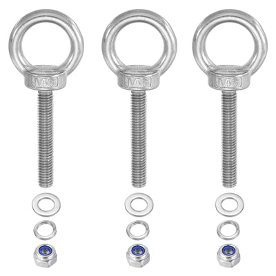 Harfington 3Pcs M6 x 40mm 304 Stainless Steel Lifting Shoulder Eye Bolt with Nuts Washers