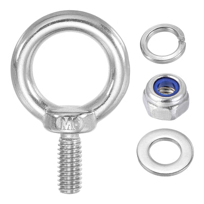 Harfington 5Pcs M6 x 14mm 304 Stainless Steel Lifting Shoulder Eye Bolt with Nuts Washers
