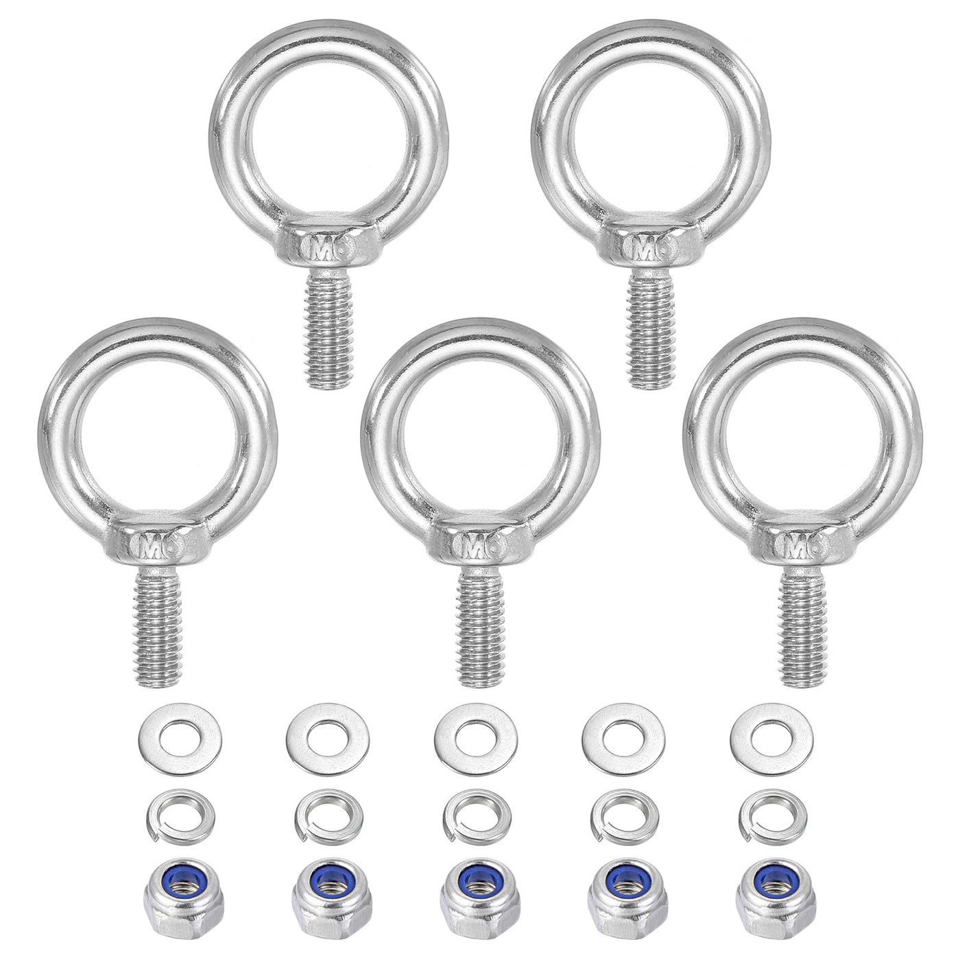 Harfington 5Pcs M6 x 14mm 304 Stainless Steel Lifting Shoulder Eye Bolt with Nuts Washers