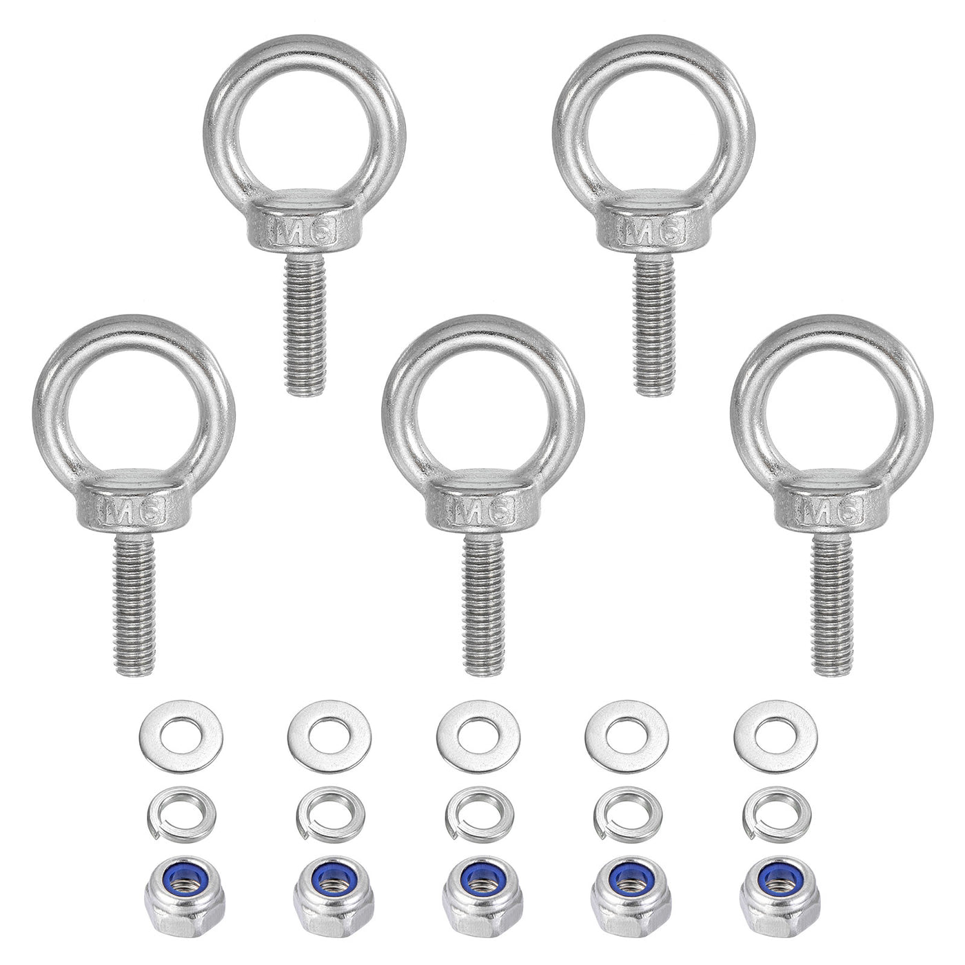 Harfington 5Pcs M6 x 20mm 304 Stainless Steel Lifting Shoulder Eye Bolt with Nuts Washers