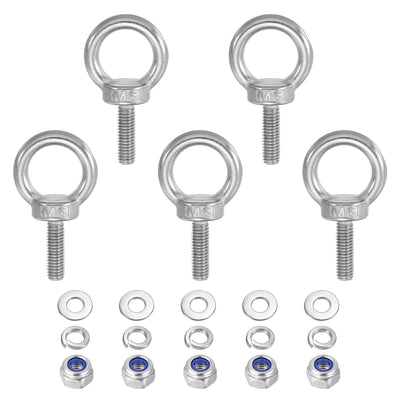 Harfington 5Pcs M6 x 20mm 304 Stainless Steel Lifting Shoulder Eye Bolt with Nuts Washers