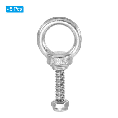 Harfington 5Pcs M6 x 25mm 304 Stainless Steel Lifting Shoulder Eye Bolt with Nuts Washers