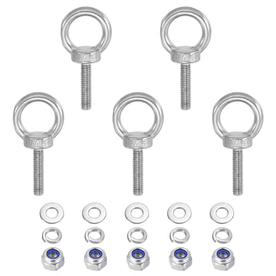 Harfington 5Pcs M6 x 25mm 304 Stainless Steel Lifting Shoulder Eye Bolt with Nuts Washers