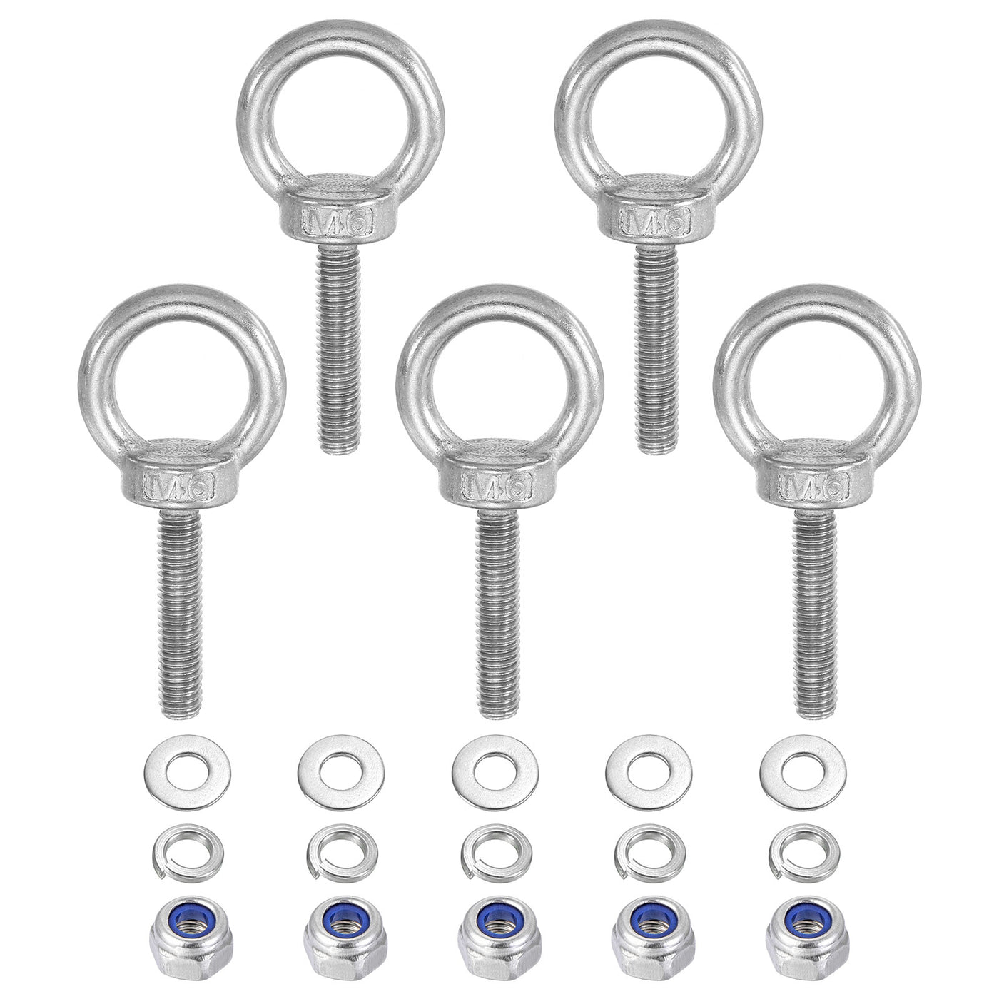 Harfington 5Pcs M6 x 30mm 304 Stainless Steel Lifting Shoulder Eye Bolt with Nuts Washers