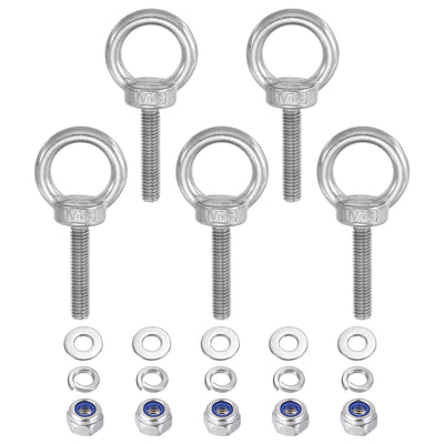 Harfington 5Pcs M6 x 30mm 304 Stainless Steel Lifting Shoulder Eye Bolt with Nuts Washers