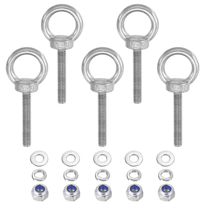 Harfington 5Pcs M6 x 40mm 304 Stainless Steel Lifting Shoulder Eye Bolt with Nuts Washers