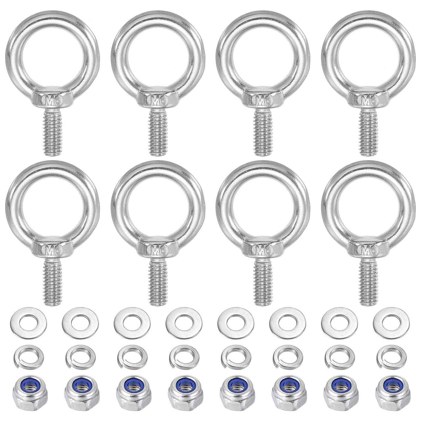 Harfington 8Pcs M6 x 14mm 304 Stainless Steel Lifting Shoulder Eye Bolt with Nuts Washers