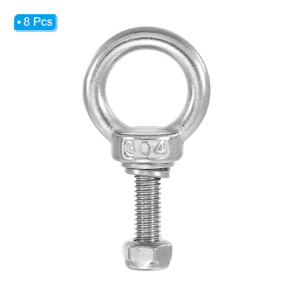 Harfington 8Pcs M6 x 20mm 304 Stainless Steel Lifting Shoulder Eye Bolt with Nuts Washers