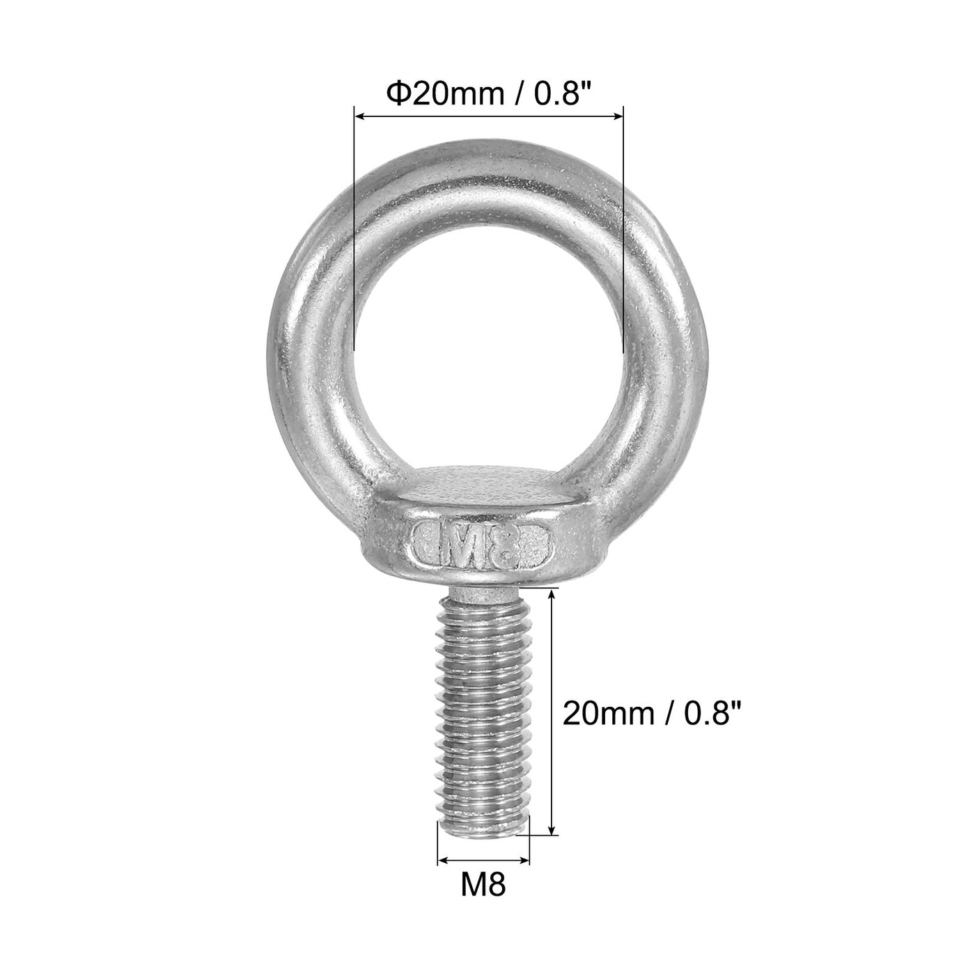 Harfington 3Pcs M8 x 20mm 304 Stainless Steel Lifting Shoulder Eye Bolt with Nuts Washers