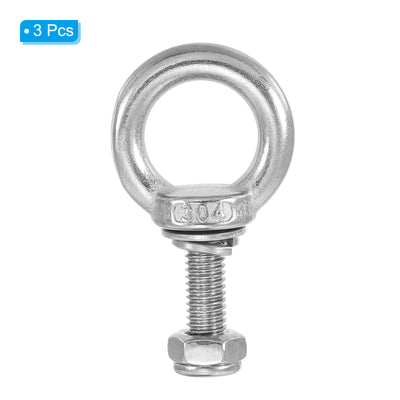 Harfington 3Pcs M8 x 25mm 304 Stainless Steel Lifting Shoulder Eye Bolt with Nuts Washers