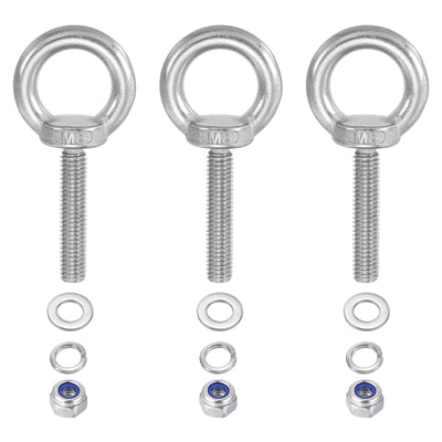 Harfington 3Pcs M8 x 40mm 304 Stainless Steel Lifting Shoulder Eye Bolt with Nuts Washers
