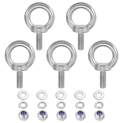 Harfington 5Pcs M8 x 20mm 304 Stainless Steel Lifting Shoulder Eye Bolt with Nuts Washers