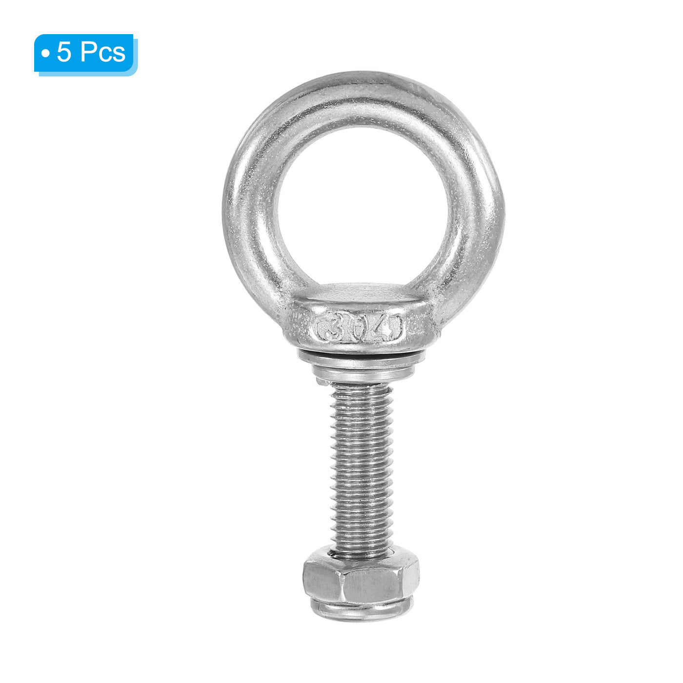 Harfington 5Pcs M8 x 30mm 304 Stainless Steel Lifting Shoulder Eye Bolt with Nuts Washers