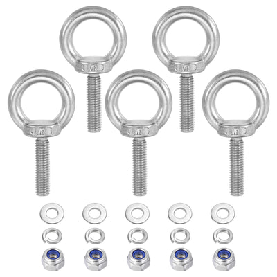 Harfington 5Pcs M8 x 30mm 304 Stainless Steel Lifting Shoulder Eye Bolt with Nuts Washers