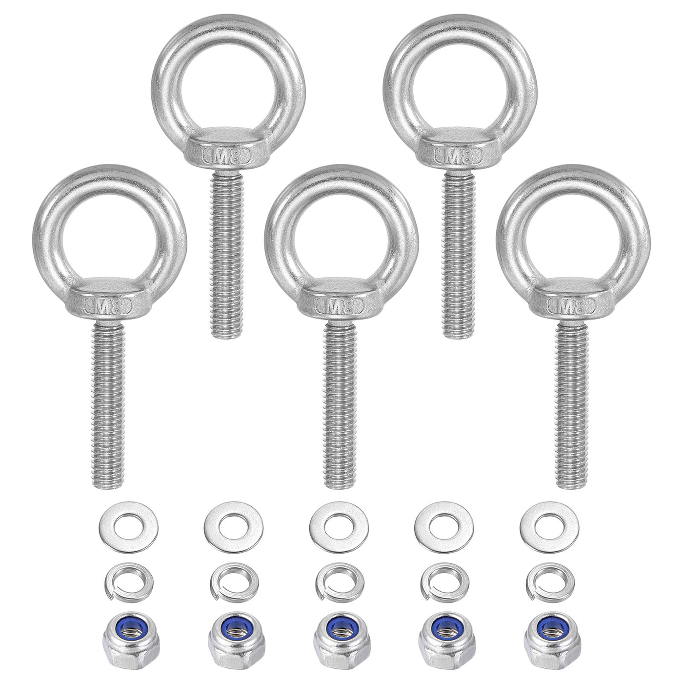 Harfington 5Pcs M8 x 40mm 304 Stainless Steel Lifting Shoulder Eye Bolt with Nuts Washers