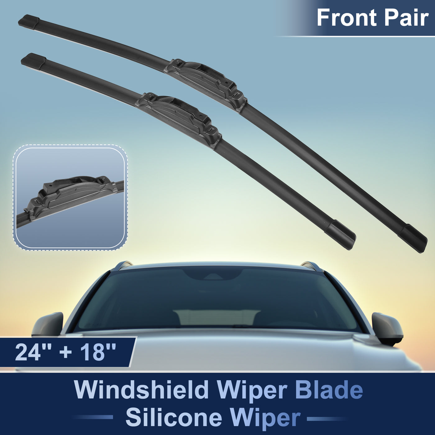 X AUTOHAUX 2pcs 24"+18" Silicone Front Windshield Wiper Blade for Hyundai I30 2007-2012 Windscreen Wiper OE Replacement Set All-Seasons J / U Hook