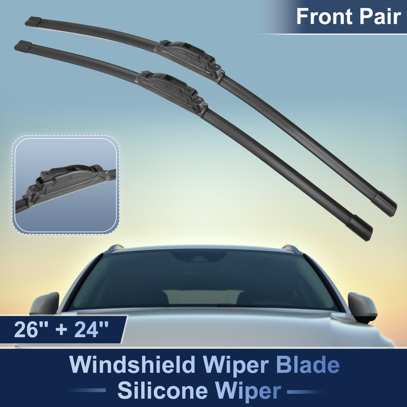 X AUTOHAUX 2pcs 26"+24" Silicone Front Windshield Wiper Blade for Honda Pilot 2016-2023 Windscreen Wiper OE Replacement Set All-Seasons J / U Hook