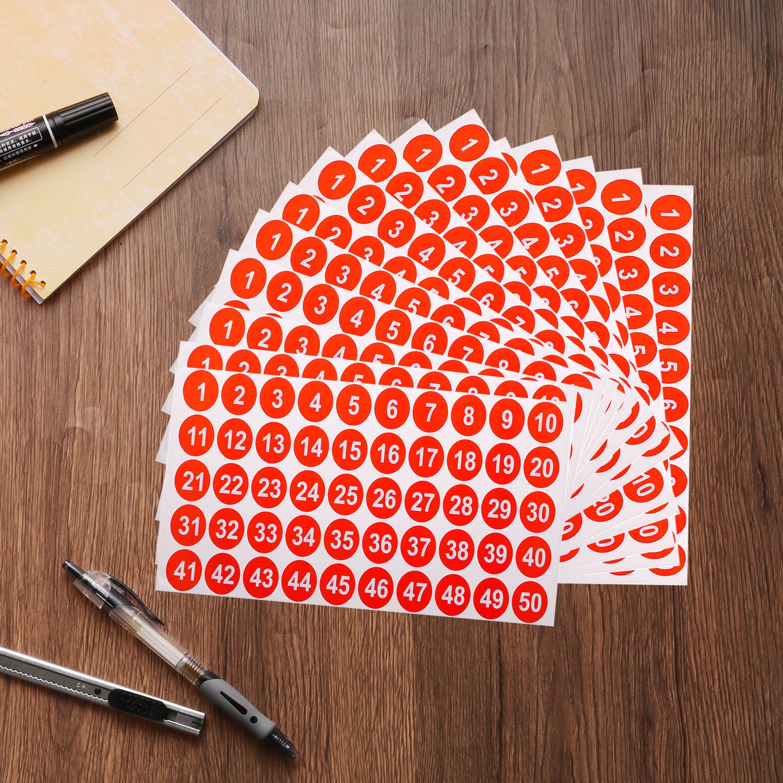 Click Number Sticker Uxcell 15 Sheets Round Number Stickers, 1-50 Consecutive Number Labels ...