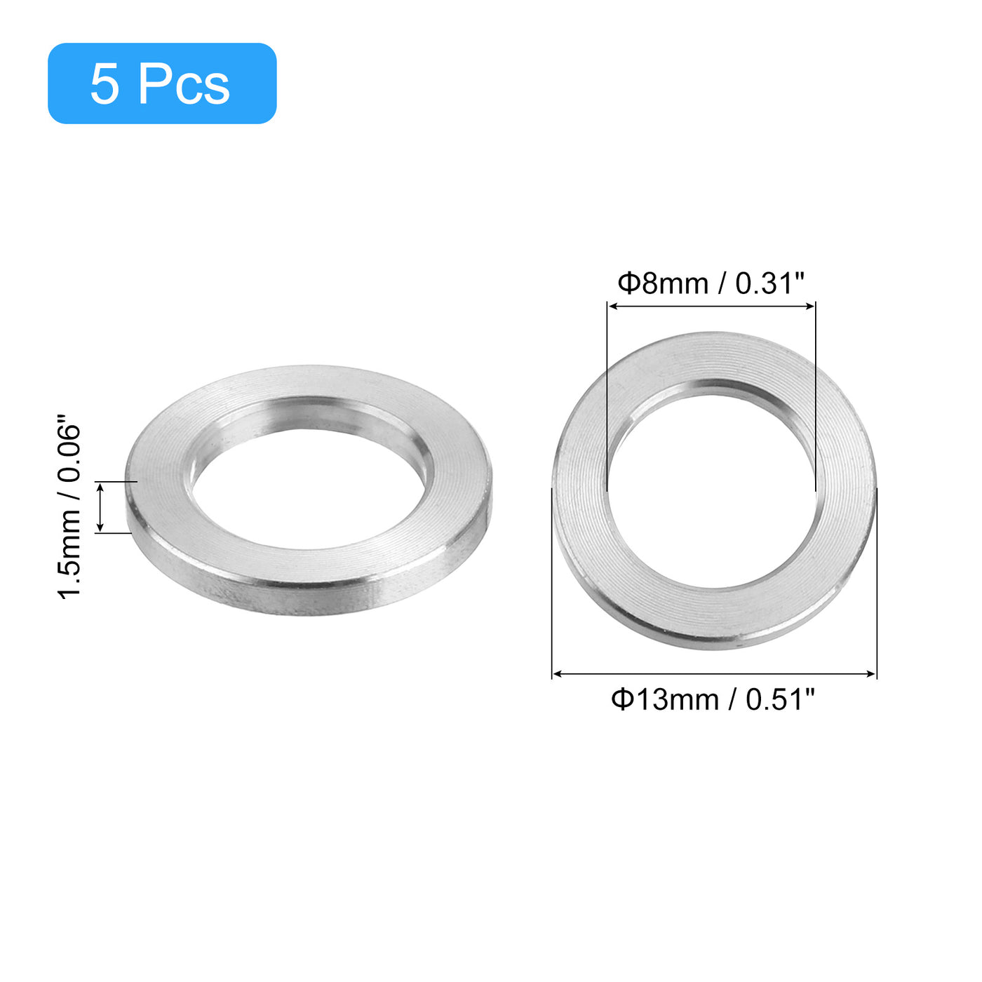 uxcell Uxcell 5 Pcs M8 Titanium Flat Washer Metric Flat Washer Silver