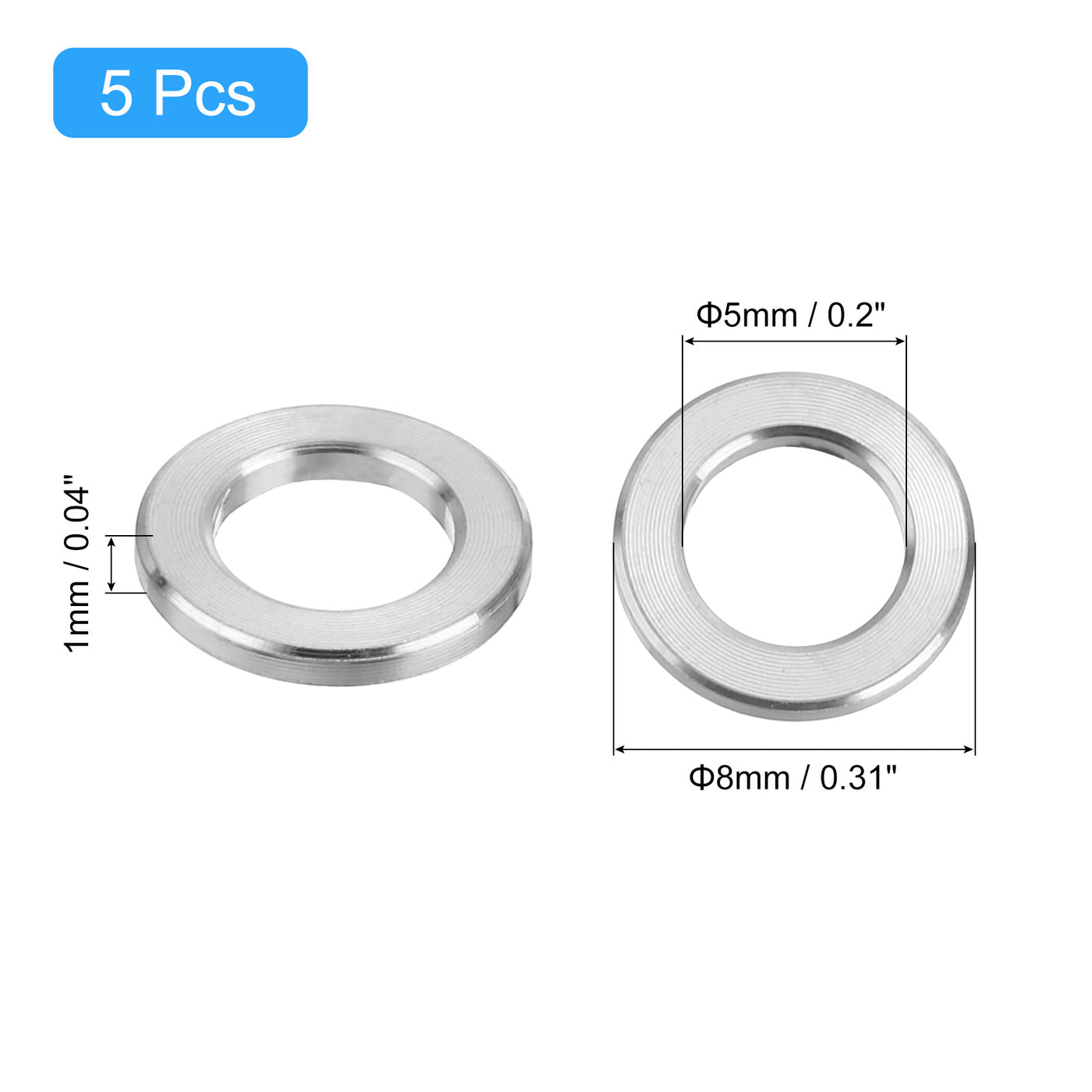 uxcell Uxcell 5 Pcs M5 Titanium Flat Washer Metric Flat Washer Silver