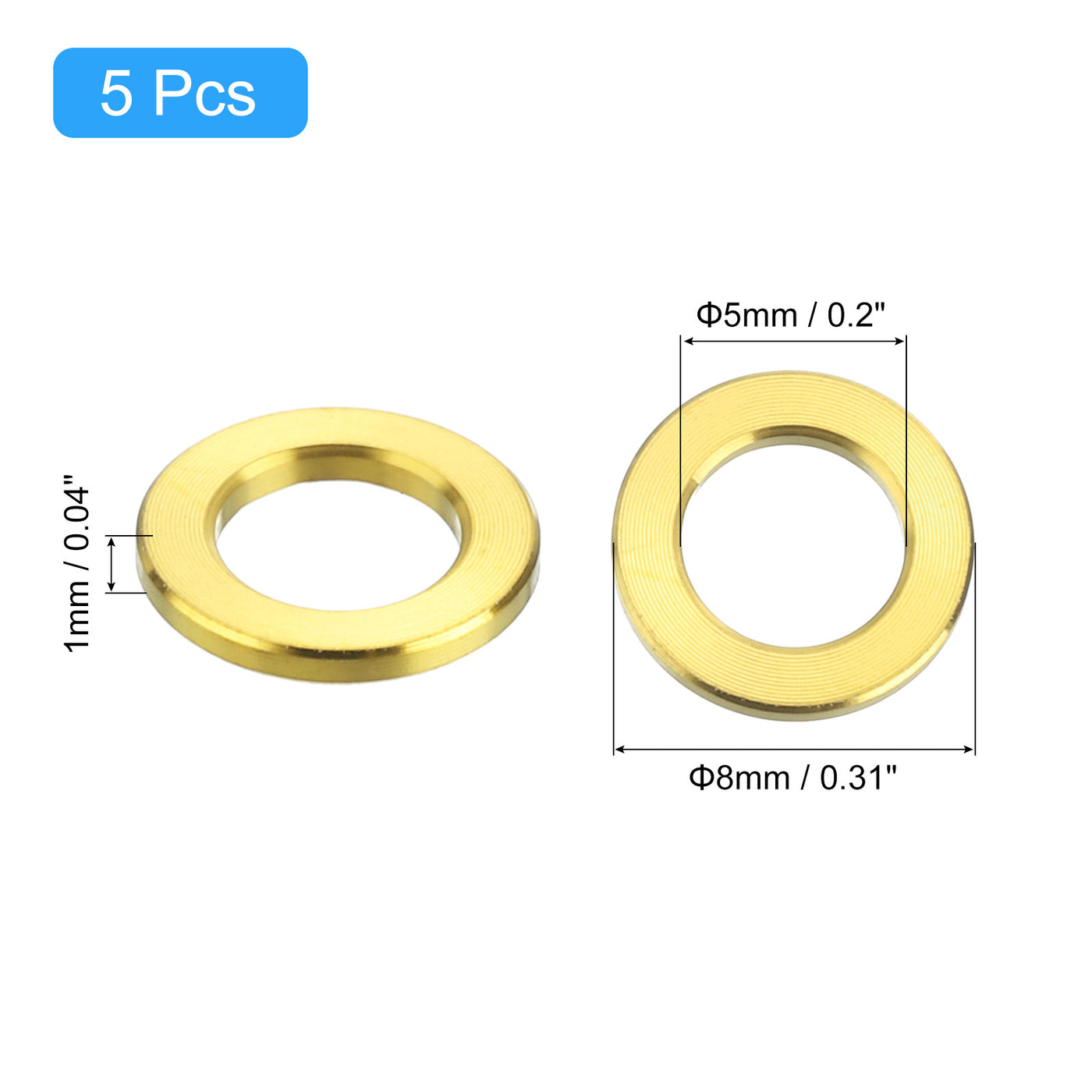 uxcell Uxcell 5 Pcs M5 Titanium Flat Washer Metric Flat Washer Gold