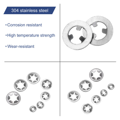 Harfington Uxcell 200pcs Internal Tooth Star Lock Washers M2 Push on Retaining Clips Quick Speed Locking Washers, 304 Stainless Steel Starlock Push Nuts