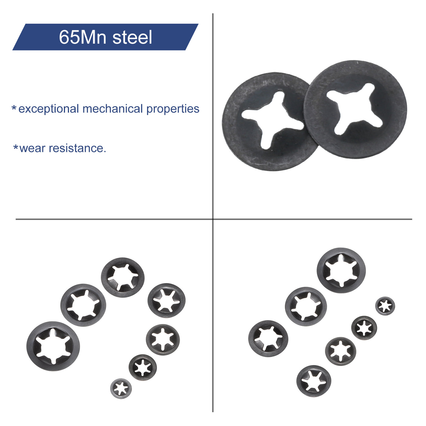 uxcell Uxcell 200pcs Internal Tooth Star Lock Washers M2 Push on Retaining Clips Quick Speed Locking Washers, 65Mn Steel Starlock Push Nuts