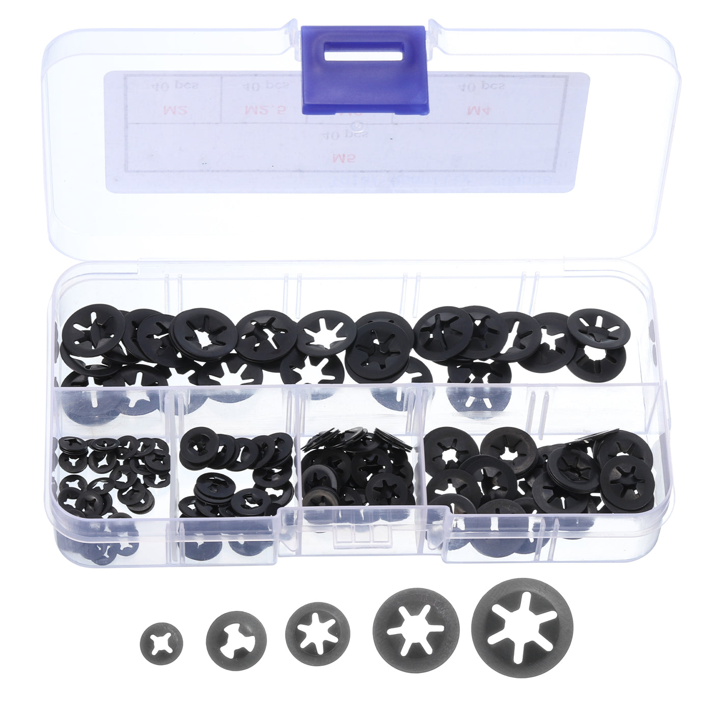uxcell Uxcell 200pcs Internal Tooth Star Lock Washers M2 M2.5 M3 M4 M5, 65Mn Steel Push Nuts