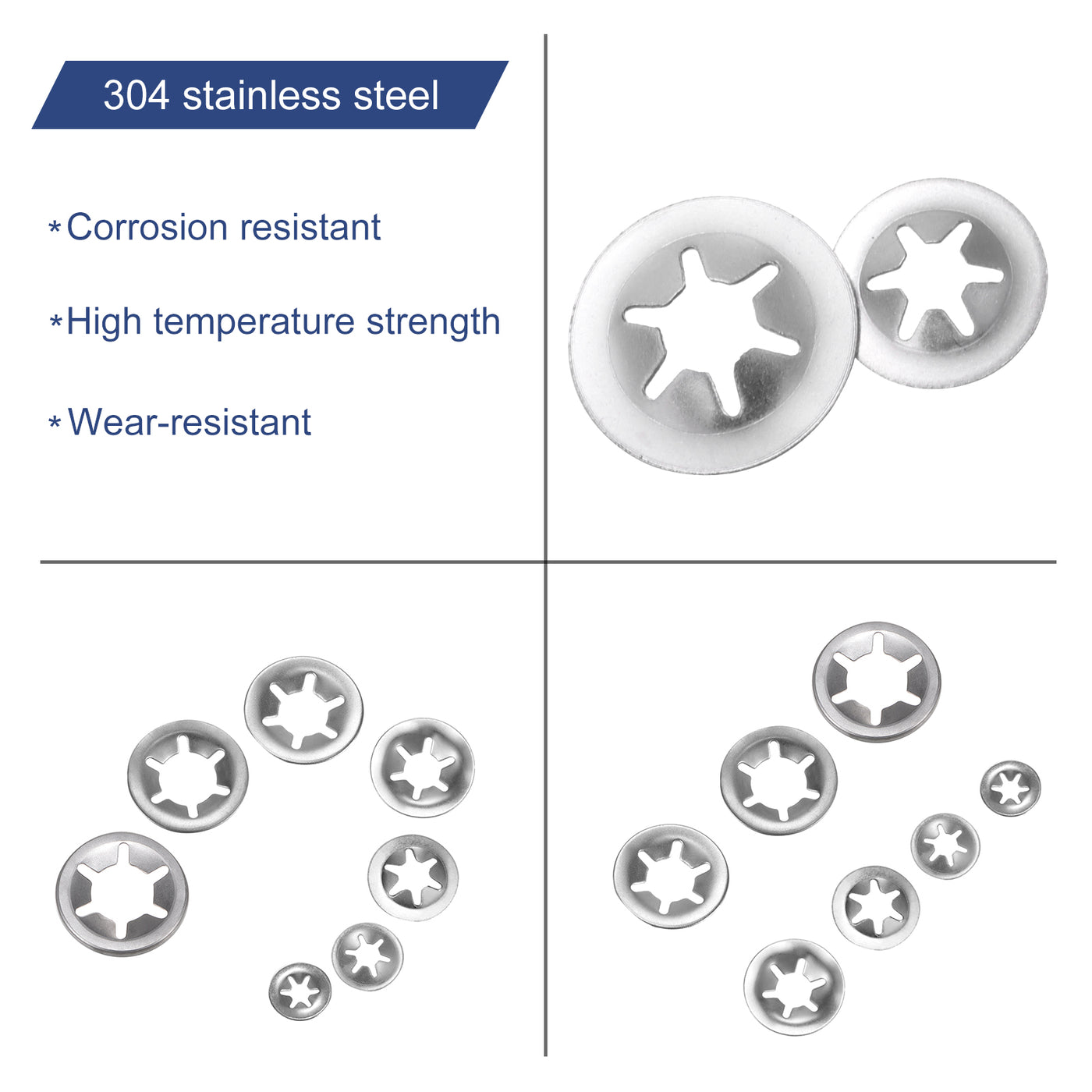 uxcell Uxcell 300pcs Internal Tooth Star Lock Washers M3 M4 M5 M6 M8 M10 M12, Stainless Steel