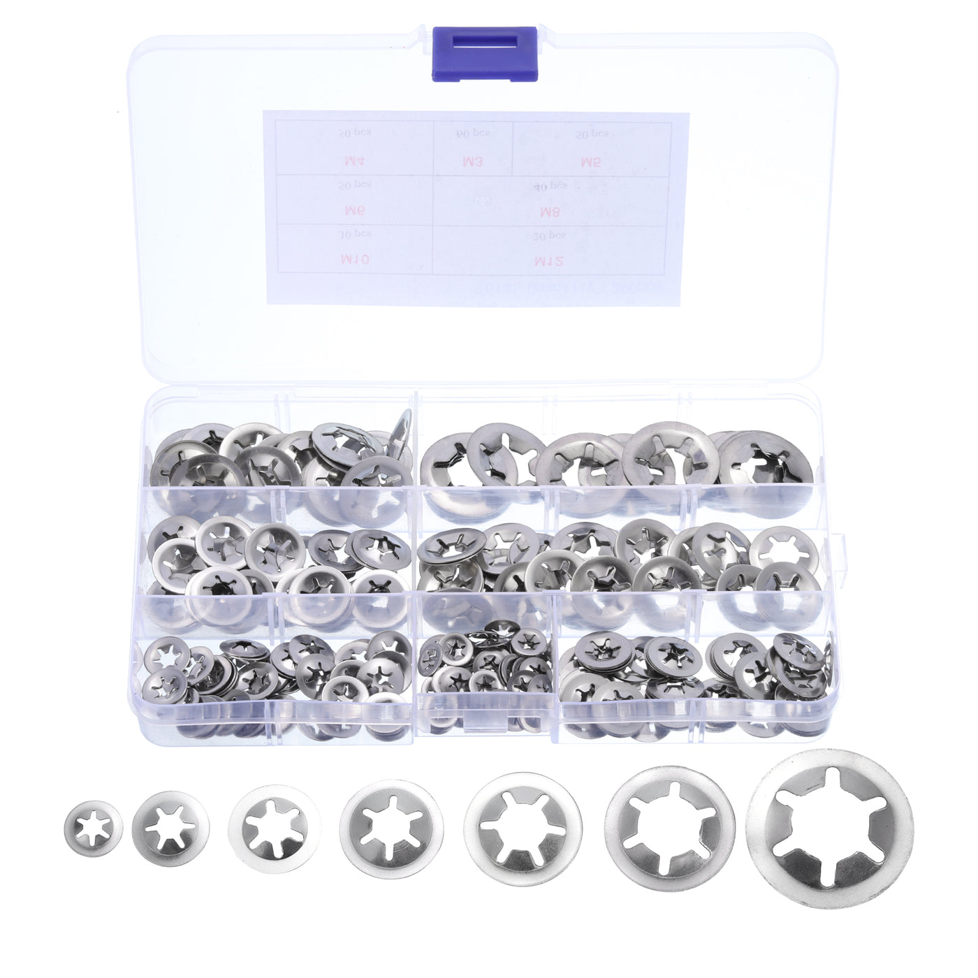 uxcell Uxcell 300pcs Internal Tooth Star Lock Washers M3 M4 M5 M6 M8 M10 M12, Stainless Steel