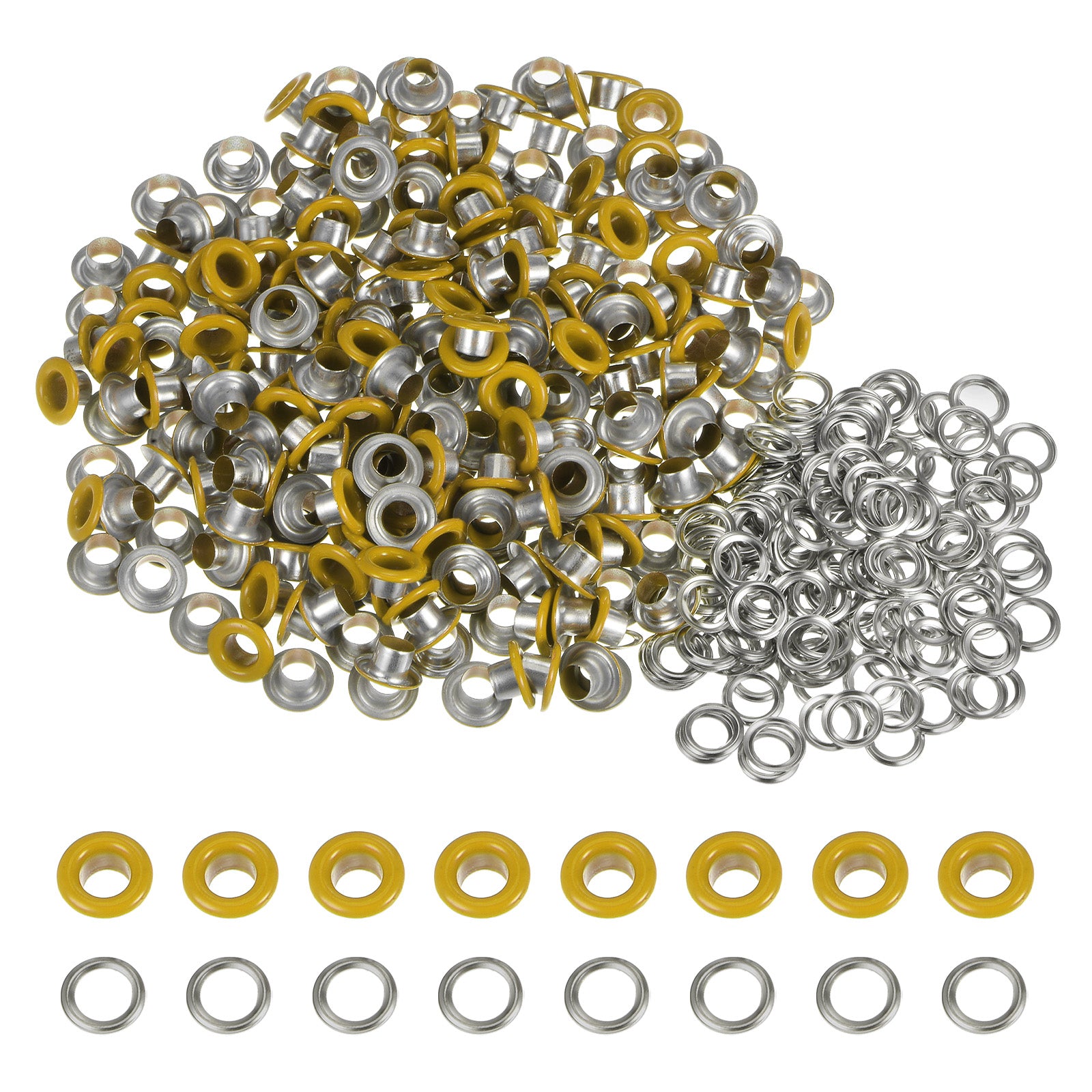 200 Set Round Grommets 5mm Hole Metal Eyelets with Washers, Yellow ...