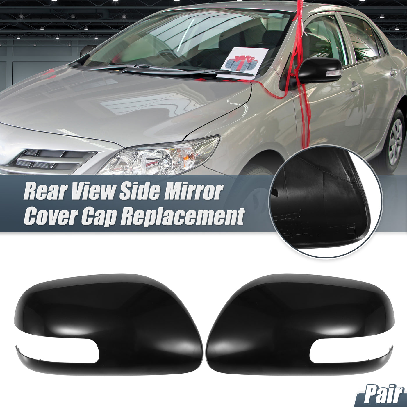 X AUTOHAUX Pair Car Rear View Driver Passenger Side Mirror Cover Cap Replacement Black for Toyota Corolla 2009-2013 Fits W/ Turn Signal Models Mirror Guard Covers Exterior Decoration Trims