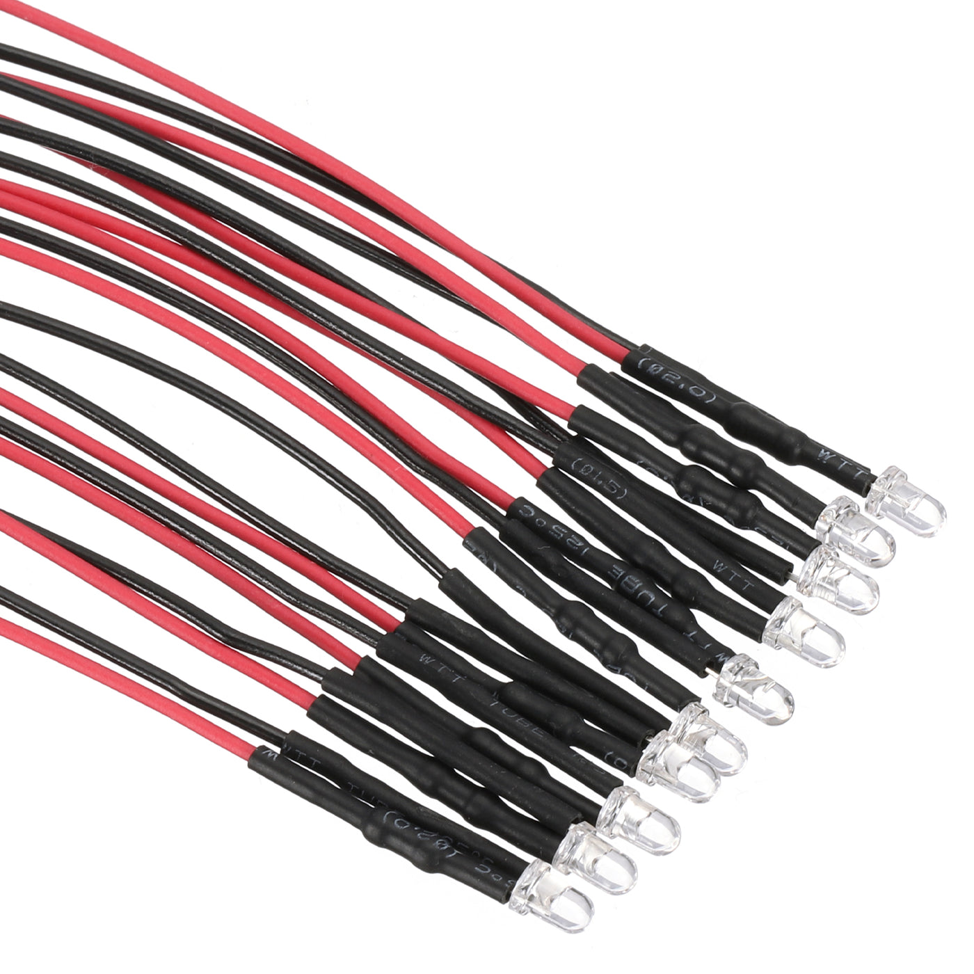 10Pcs 5mm Pre-Wired White LED - DC24V Clear Lens With 20cm Wires