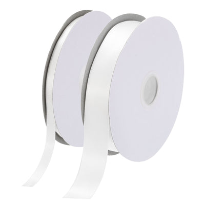 Harfington 100 Yard Satin Ribbon for Gift Wrapping 3/8" & 1" Grosgrain Valentines Ribbon for Party Cake Box Flower, White(50 Yards/Each Roll)