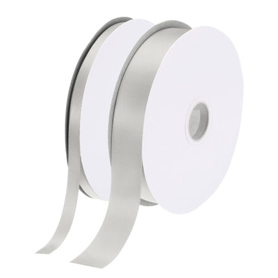 Harfington 100 Yard Satin Ribbon for Gift Wrapping 3/8" & 1" Grosgrain Valentines Ribbon for Party Cake Box Flower, Light Grey(50 Yards/Each Roll)