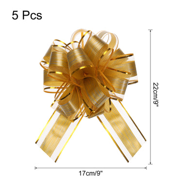 Harfington 5pcs 7 Inch Large Pull Bow Gift Wrapping Bows Ribbon Organza Bows Gold for Wedding Baskets Presents Christmas Party