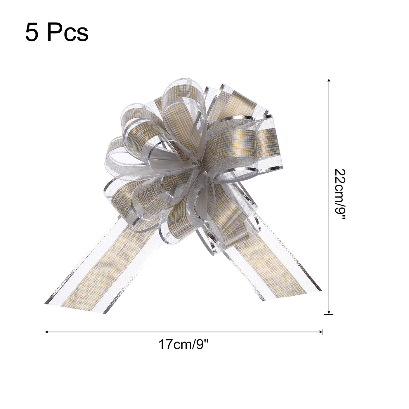 Harfington 5pcs 7 Inch Large Pull Bow Gift Wrapping Bows Ribbon Organza Bows Silver for Wedding Baskets Presents Christmas Party