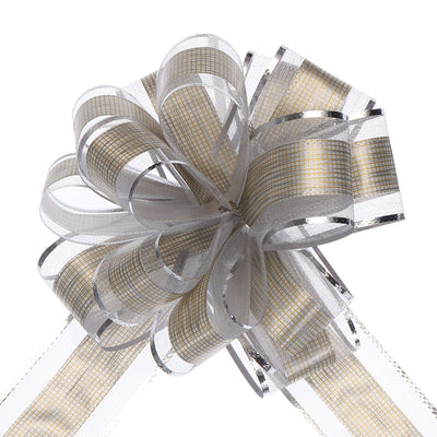 Harfington 5pcs 7 Inch Large Pull Bow Gift Wrapping Bows Ribbon Organza Bows Silver for Wedding Baskets Presents Christmas Party