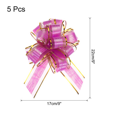Harfington 5pcs 7 Inch Large Pull Bow Gift Wrapping Bows Ribbon Organza Bows Rose Red for Wedding Baskets Presents Christmas Party