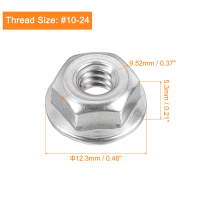 Harfington Uxcell #10-24 Serrated Flange Hex Lock Nuts, 15Pcs 304 Stainless Steel Flange Nut
