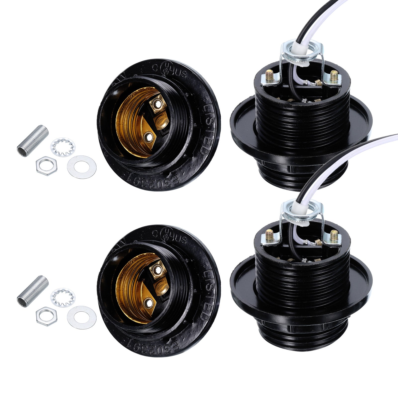 E27/E26 Light Bulb Socket, 4 Set Lamp Base Phenolic Full-thread Holder ...