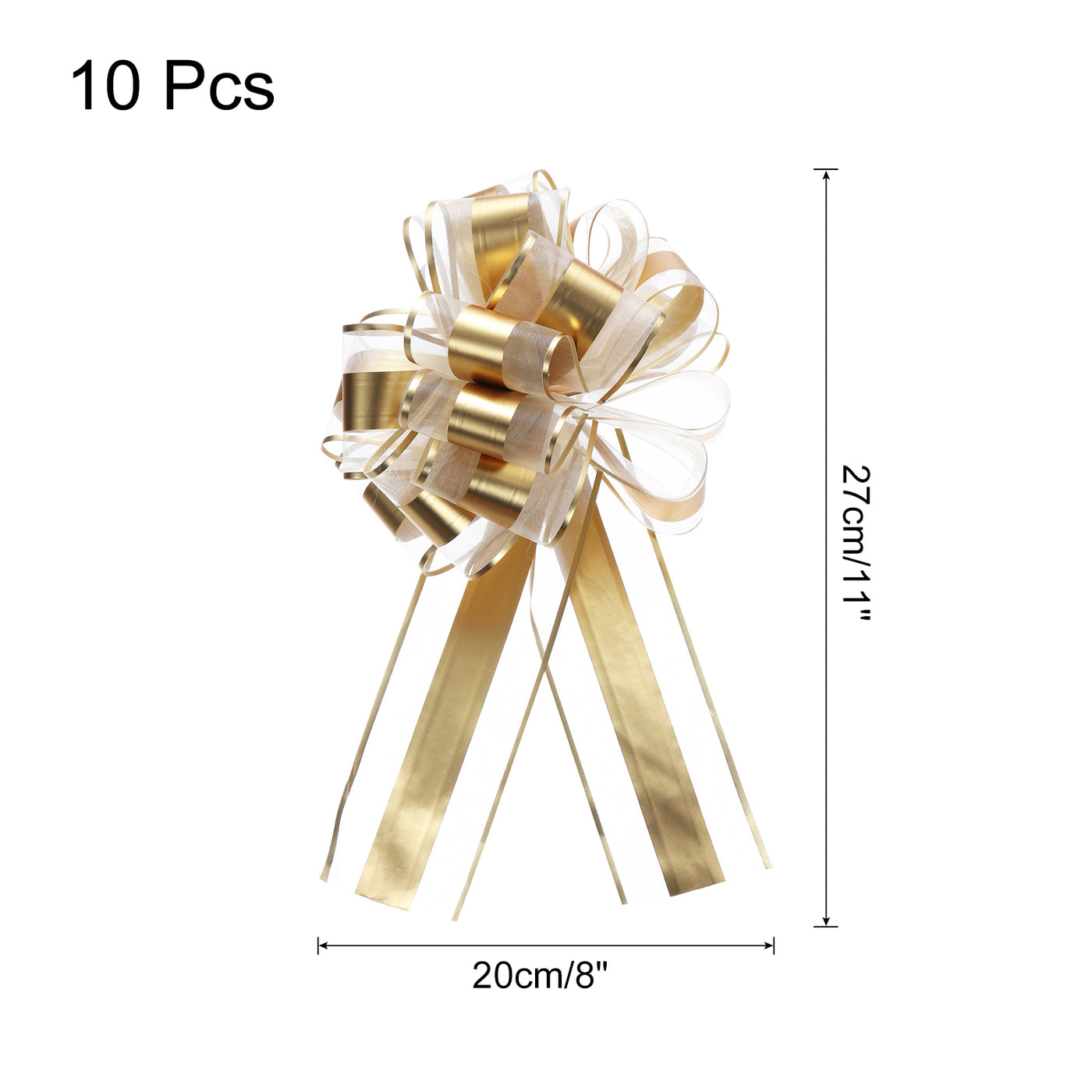 uxcell Uxcell 10pcs 11" Large Pull Bow Metallic Gift Wrapping Bows Ribbon Golden