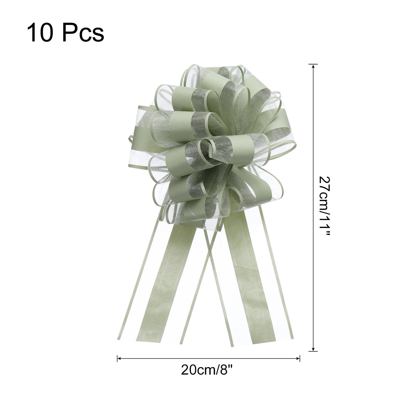 Harfington 10pcs 8 Inch Large Pull Bow Organza Gift Wrapping Bows Ribbon, Army Green